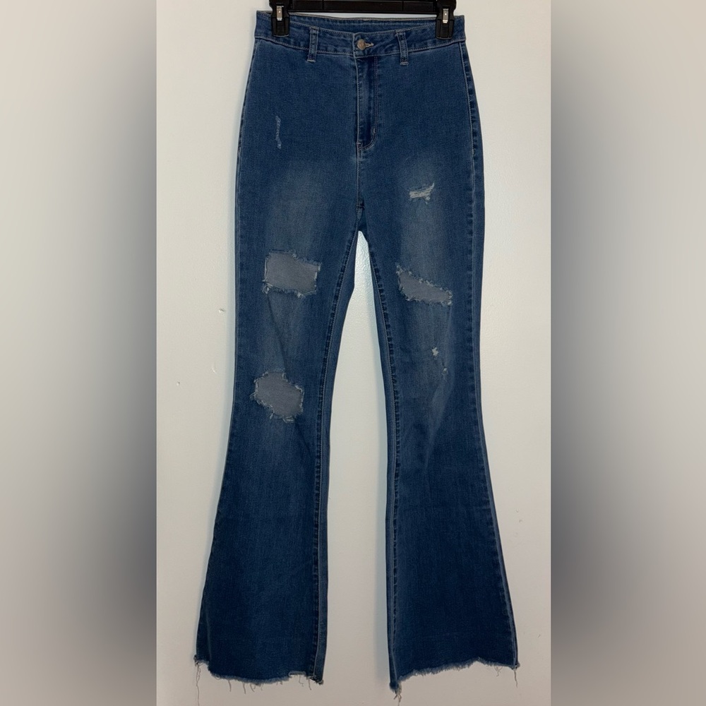 Distressed bootcut/flare jeans